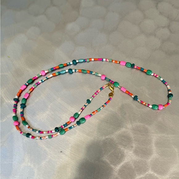 Ink & Alloy Lucy Multi Mix Long Beaded Necklace Pink and Green - Picture 3 of 3